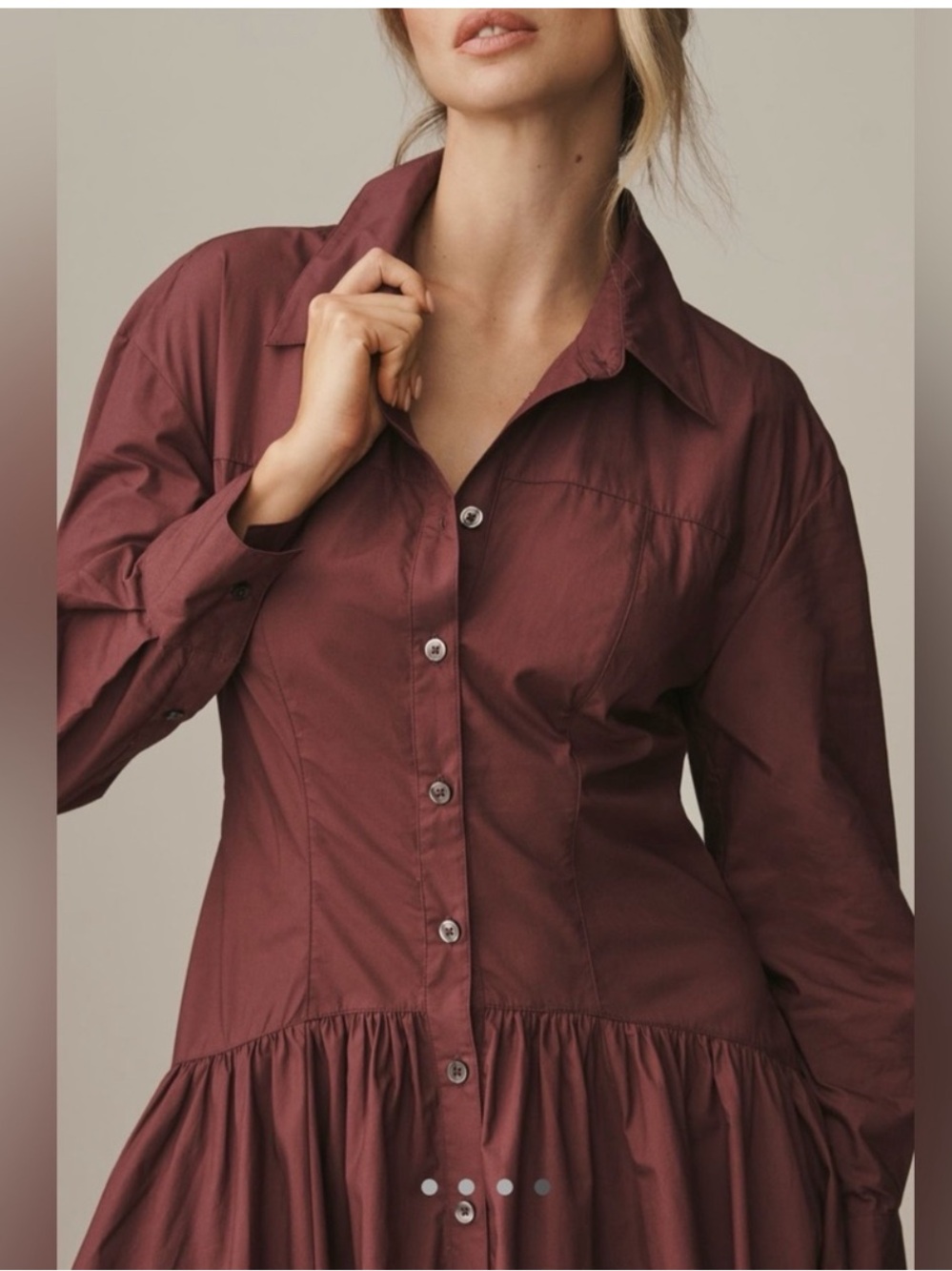 Anthropologie Button-Front Midi Shirt Dress in Wine - Picture 3 of 4